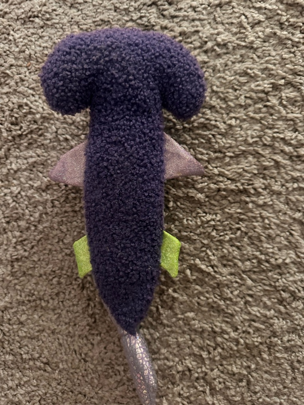 Plush Hammerhead Cat Toy - Iridescent Purple with Green Fins - Picture 4 of 5